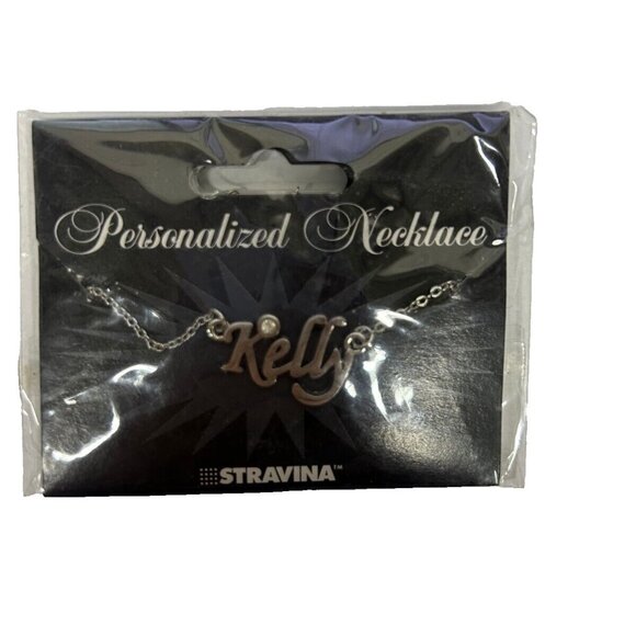 KELLY Name Silvertone Rhinestone 14.5" w 4.5" Multi Ring Ext Necklace - Picture 1 of 16